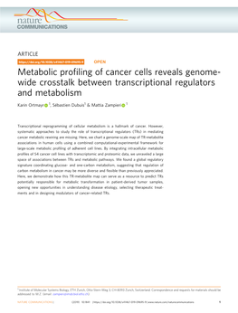 Metabolic Profiling of Cancer Cells Reveals Genome-Wide