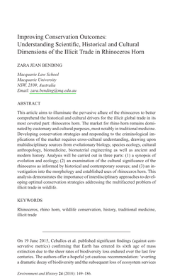 Improving Conservation Outcomes: Understanding Scientific, Historical and Cultural Dimensions of the Illicit Trade in Rhinoceros Horn