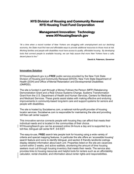 NYS Division of Housing and Community Renewal NYS Housing Trust Fund Corporation