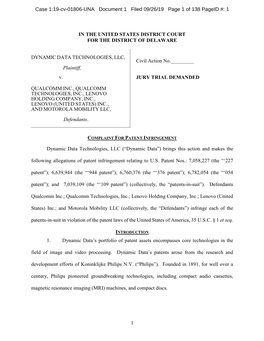 Case 1:19-Cv-01806-UNA Document 1 Filed 09/26/19 Page 1 of 138 Pageid #: 1