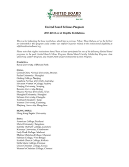 United Board Fellows Program