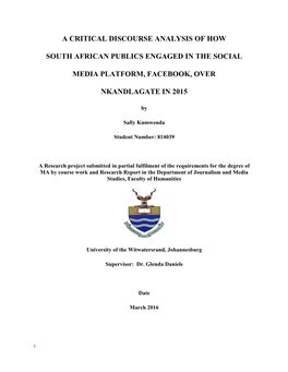 A Critical Discourse Analysis of How South African Publics Engaged in the Social Media Platform, Namely Facebook, Over Nkandlagate