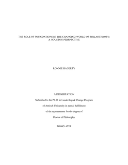 The Role of Foundations in the Changing World of Philanthropy: a Houston Perspective