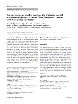 Sex Pheromones As a Tool to Overcome the Wallacean Shortfall in Conservation Biology: a Case of Elater Ferrugineus Linnaeus, 1758 (Coleoptera: Elateridae)