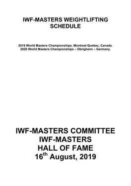 Iwf-Masters Weightlifting Schedule