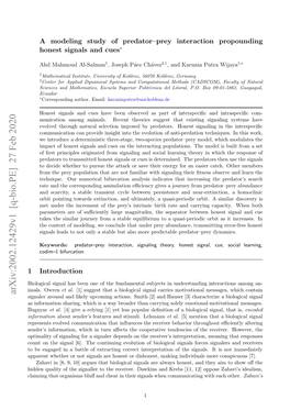 Arxiv:2002.12429V1 [Q-Bio.PE] 27 Feb 2020 Ilgclsga a Enoeo H Udmna Ujcsi Subjects Fundamental the of Owren One Imals