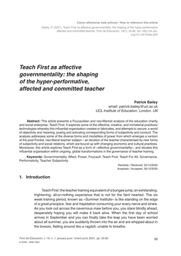 Teach First As Affective Governmentality: the Shaping of the Hyper-Performative Affected and Committed Teacher