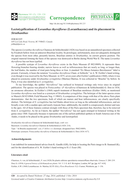 Lectotypification of Loranthus Thyrsiflorus (Loranthaceae) and Its Placement in Struthanthus