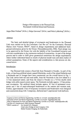 Design of Revetments in the Oresund Link. Reclaimed Artificial Island and Peninsula
