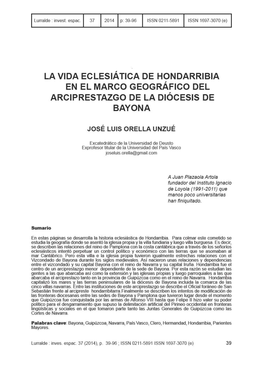 La Vida Eclesiática De Hondarribia En El Marco Geográfico Del Arciprestazgo De La Diócesis De Bayona