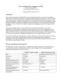 GPU Computing: More Exciting Times for HPC! Paul G