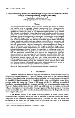 A Comparative Study Ofmral and Urban Life-Style Changes on Northern Chin