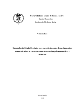 Universidade Do Estado Do Rio De Janeiro Centro Biomédico Instituto De Medicina Social Catalina Kiss Os Desafios Do Estado Bras