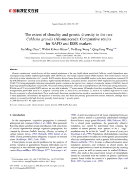 The Extent of Clonality and Genetic Diversity in the Rare Caldesia