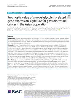 Prognostic Value of a Novel Glycolysis-Related Gene Expression