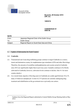 14832/14 JV/Tt 1 DG D 2C 1. Update of Information for Each Country1 1-1 Cambodia (1) Transnational and Asian Drug Trafficking G