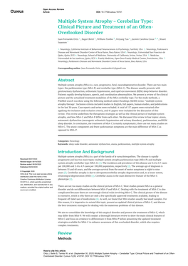 Multiple System Atrophy – Cerebellar Type: Clinical Picture and Treatment of an Often- Overlooked Disorder