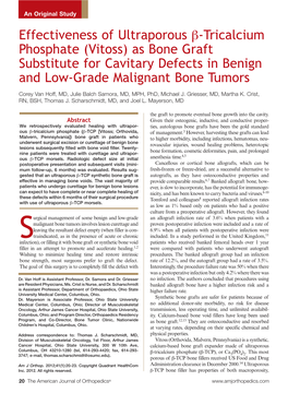 Effectiveness of Ultraporous Β-Tricalcium Phosphate (Vitoss) As Bone Graft Substitute for Cavitary Defects in Benign and Low-Grade Malignant Bone Tumors