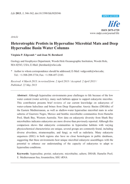 Heterotrophic Protists in Hypersaline Microbial Mats and Deep Hypersaline Basin Water Columns