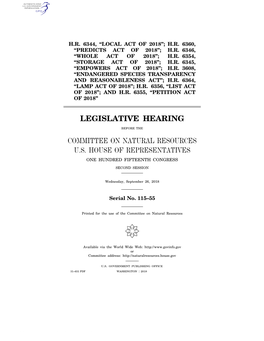 Legislative Hearing Committee on Natural Resources U.S