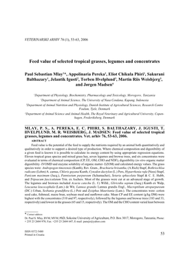 Feed Value of Selected Tropical Grasses, Legumes and Concentrates