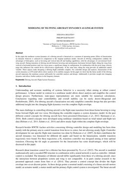 MODELING of TILTWING AIRCRAFT DYNAMICS AS LINEAR SYSTEM 1. Introduction Understanding and Accurate Modeling of Systems Behavior