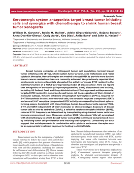 Serotonergic System Antagonists Target Breast Tumor Initiating Cells and Synergize with Chemotherapy to Shrink Human Breast Tumor Xenografts