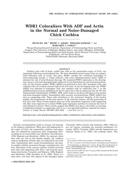 WDR1 Colocalizes with ADF and Actin in the Normal and Noise-Damaged Chick Cochlea