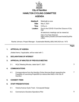 Hamilton Cycling Committee Agenda Package