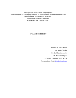 Minority Rights Group Europe Europe's Project “A Partnership for All: Developing Strategies for Socio-Economic Cooperation B