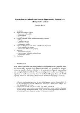 Security Interests in Intellectual Property Licences Under Japanese Law: a Comparative Analysis