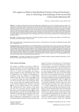 Zug-Riedmatt (Canton of Zug, Switzerland) – a Key to Chronology and Metallurgy in the Second Half of the Fourth Millennium BC