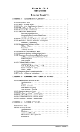 House Bill No. 1 Reengrossed Table of Contents