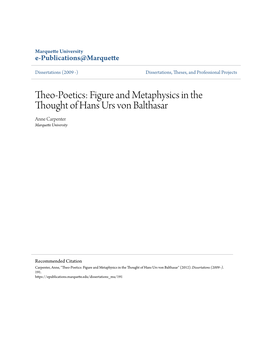 Figure and Metaphysics in the Thought of Hans Urs Von Balthasar Anne Carpenter Marquette University