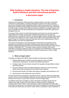 State Building in Fragile Situations: the Role of Supreme Audit Institutions and Their International Partners a Discussion Paper