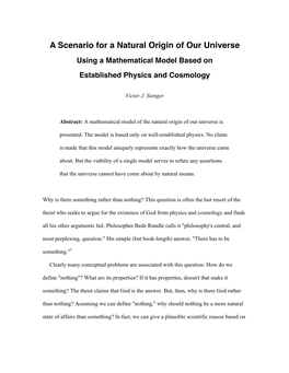 A Scenario for a Natural Origin of Our Universe Using a Mathematical Model Based on Established Physics and Cosmology