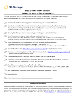 SPECIAL EVENT PERMIT CHECKLIST 175 East 200 North, St