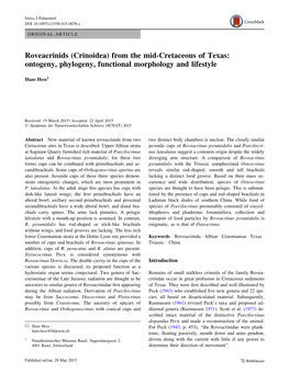 Roveacrinids (Crinoidea) from the Mid-Cretaceous of Texas: Ontogeny, Phylogeny, Functional Morphology and Lifestyle