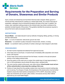 Requirements for the Preparation and Serving of Donairs, Shawarmas and Similar Products