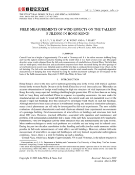 Field Measurements of Wind Effects on the Tallest Building in Hong Kong†