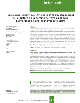 Les Jeunes Agriculteurs Itinérants Et Le Développement De La Culture De La Pomme De Terre En Algérie L'émergence D'une Économie Réticulaire