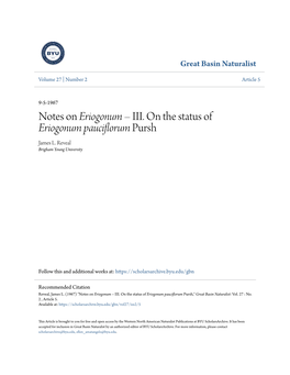 III. on the Status of Eriogonum Pauciflorum Pursh James L