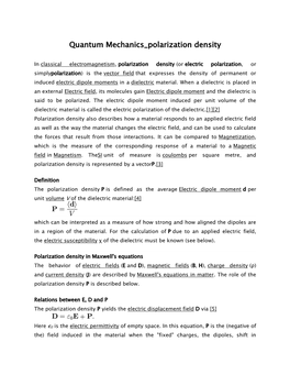 Quantum Mechanics Polarization Density