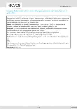 European Parliament Resolution on the Schengen Agreement and Political Asylum (6 April 1995)