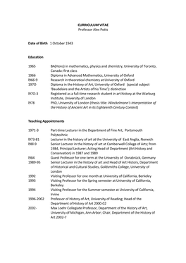 CURRICULUM VITAE Professor Alex Potts