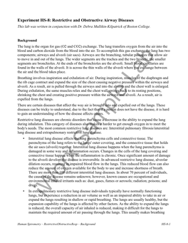 Experiment HS-8: Restrictive and Obstructive Airway Diseases This Lab Was Written in Conjunction with Dr