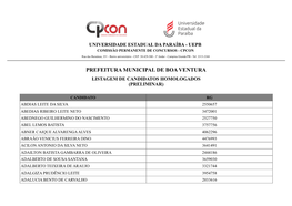 Prefeitura Municipal De Boa Ventura Listagem De Candidatos Homologados (Preliminar)