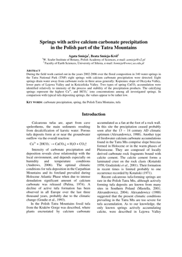 Springs with Active Calcium Carbonate Precipitation in the Polish Part of the Tatra Mountains