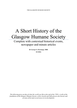A Short History of the Glasgow Humane Society Complete with Contextual Historical Events, Newspaper and Minute Articles