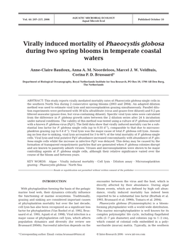 Virally Induced Mortality of Phaeocystis Globosa During Two Spring Blooms in Temperate Coastal Waters